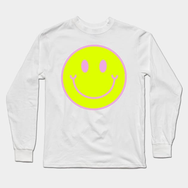 Neon Yellow and Pink Aesthetic Smiley Face Long Sleeve T-Shirt by Asilynn